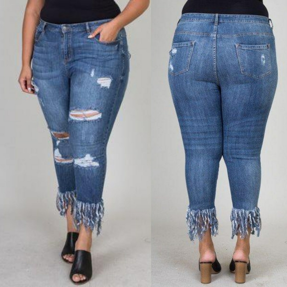 Distressed Fringe Jeans